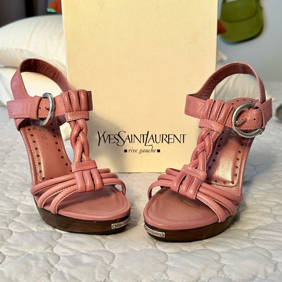 Yves Saint Laurent pink wood stacked heels - Picture 2 of 4